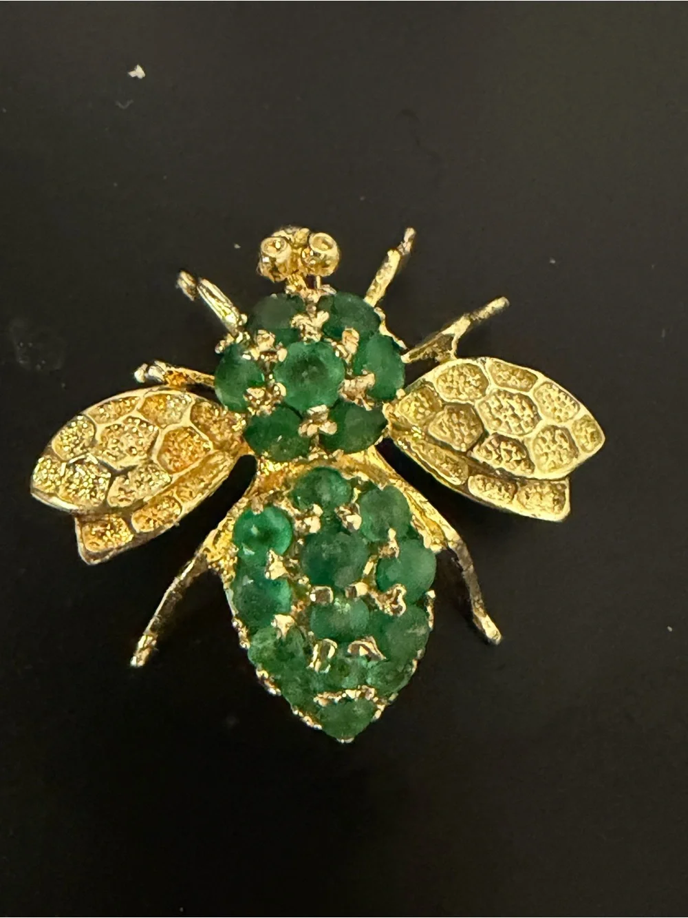 Natural Emerald Bee Brooch Gold Dipped Herbert Rosenthal Style MCM